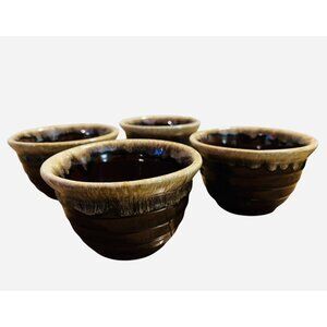 Western Monmouth Maple Leaf USA Brown‎ Drip Glazed 5” Stoneware Bowl Set Of 4